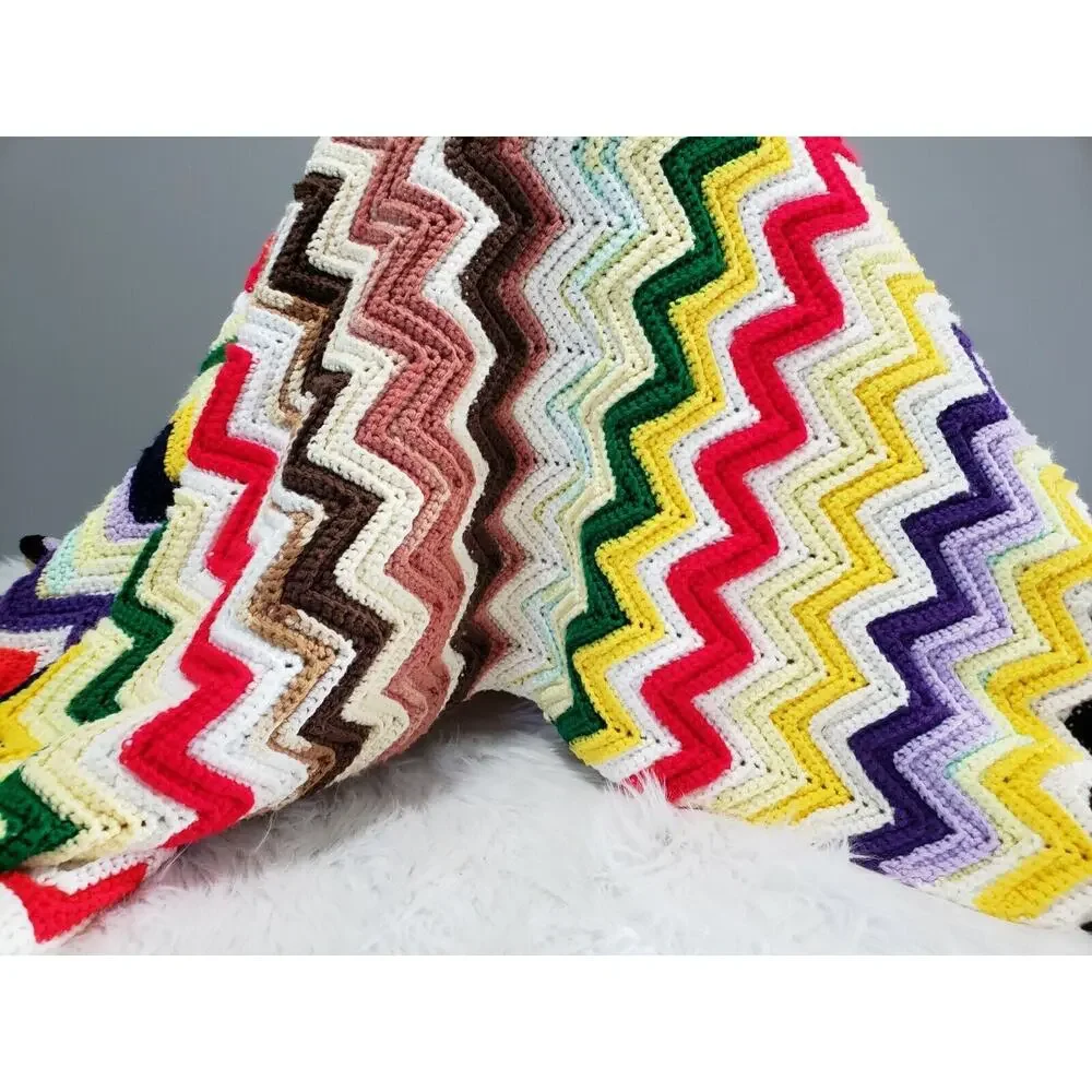 Vintage retro 70s afghan granny blanket colorful‎ rainbow decor nursery
